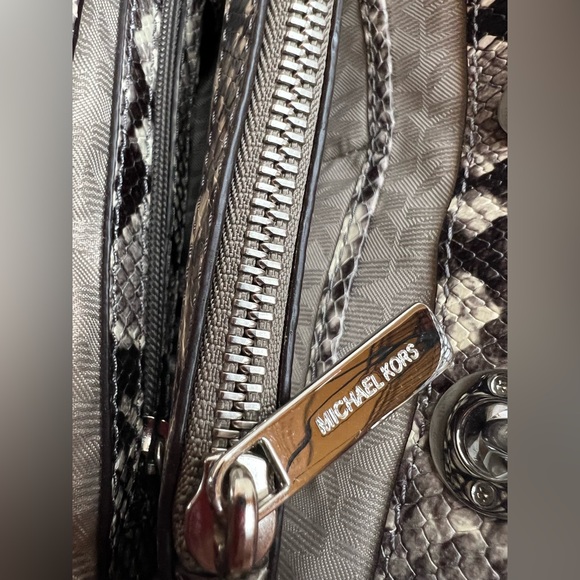 Michael Kors Steel Gray & Black Python Embossed Leather Small Cynthia Satchel - Picture 9 of 11